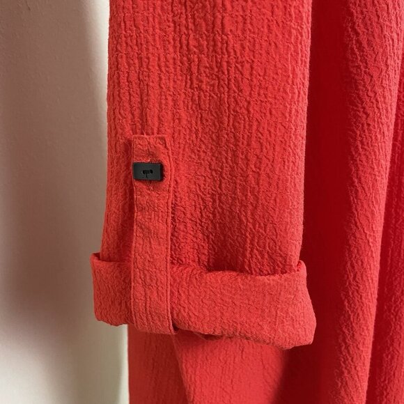 Ali Miles Tunic Top Women 1X Asymmetrical Artsy Crinkle Textured Long Sleeve Red - Picture 4 of 16